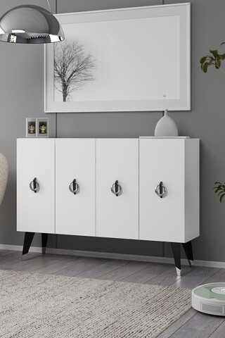 Consola, Hanah Home, 8184KM-32, 120x80x29.6 cm, PAL , White / Black / Silver