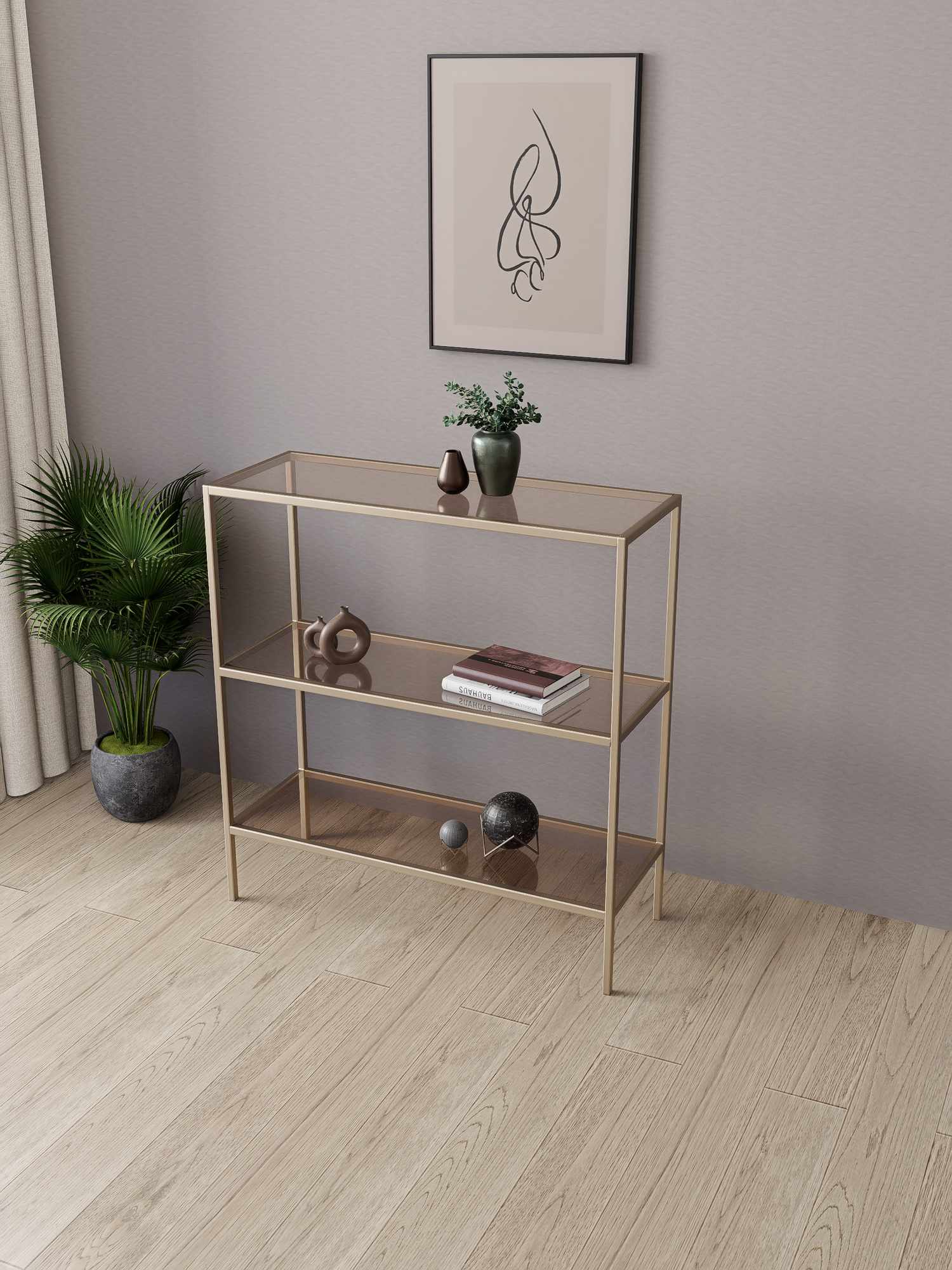 Bufet, Hanah Home, 3 Katlı, 100x85x30 cm, Aur / Bronz