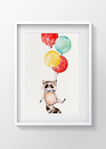 Tablou decorativ racoon, oyo kids, 29x24 cm, lemn/mdf, multicolor