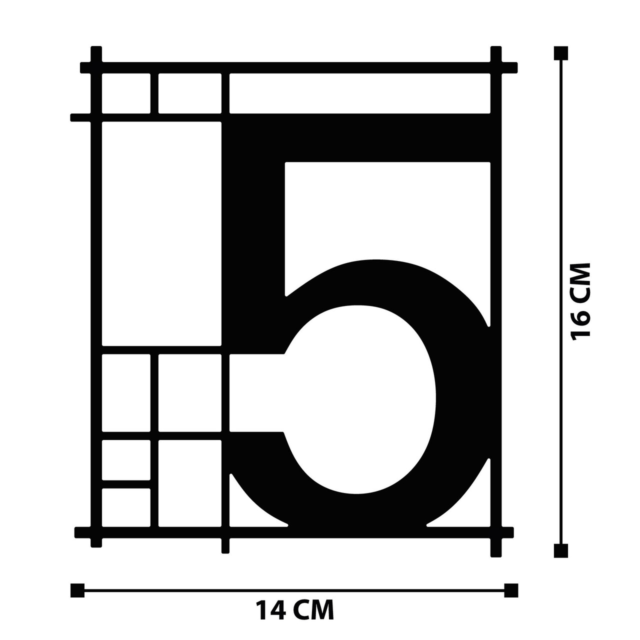 Numar casa pentru poarta/usa Five, metal, 14 x 16 cm, negru, cifra 5