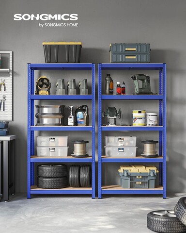 Set 2 rafturi modulare pentru depozitare, Songmics, max 875 kg, 90x40x180 cm, MDF/otel, albastru