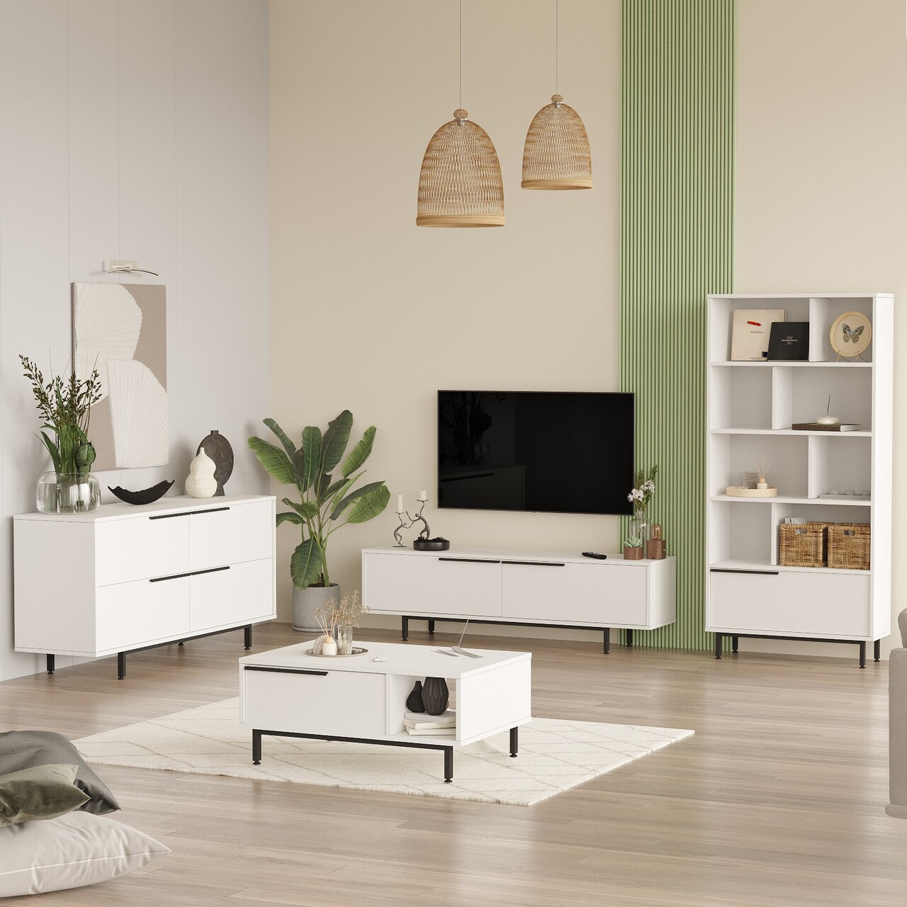 Set mobilier living, Hanah Home, ON21-W, Alb - imagine 2