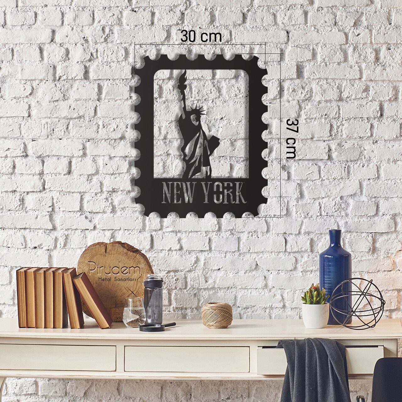Decoratiune de perete, New York Stamp, Dimensiune: 30 x 37 cm, Negru - view 2