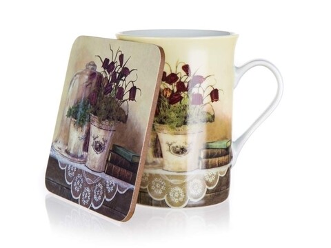 Set cana si suport, Red Tulips, Banquet, 300 ml, ceramica/pluta
