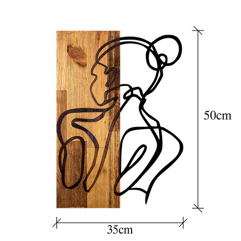 Decoratiune de perete, Woman Body, 50% lemn/50% metal, Dimensiune: 35 x 3 x 50 cm, Negru / Nuc deschis