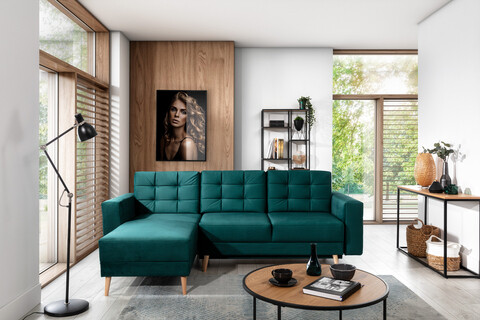 Coltar extensibil reversibil 3 locuri ELTAP, AsgL-24, Asgard, 248x162x93 cm, lemn/poliester, verde inchis