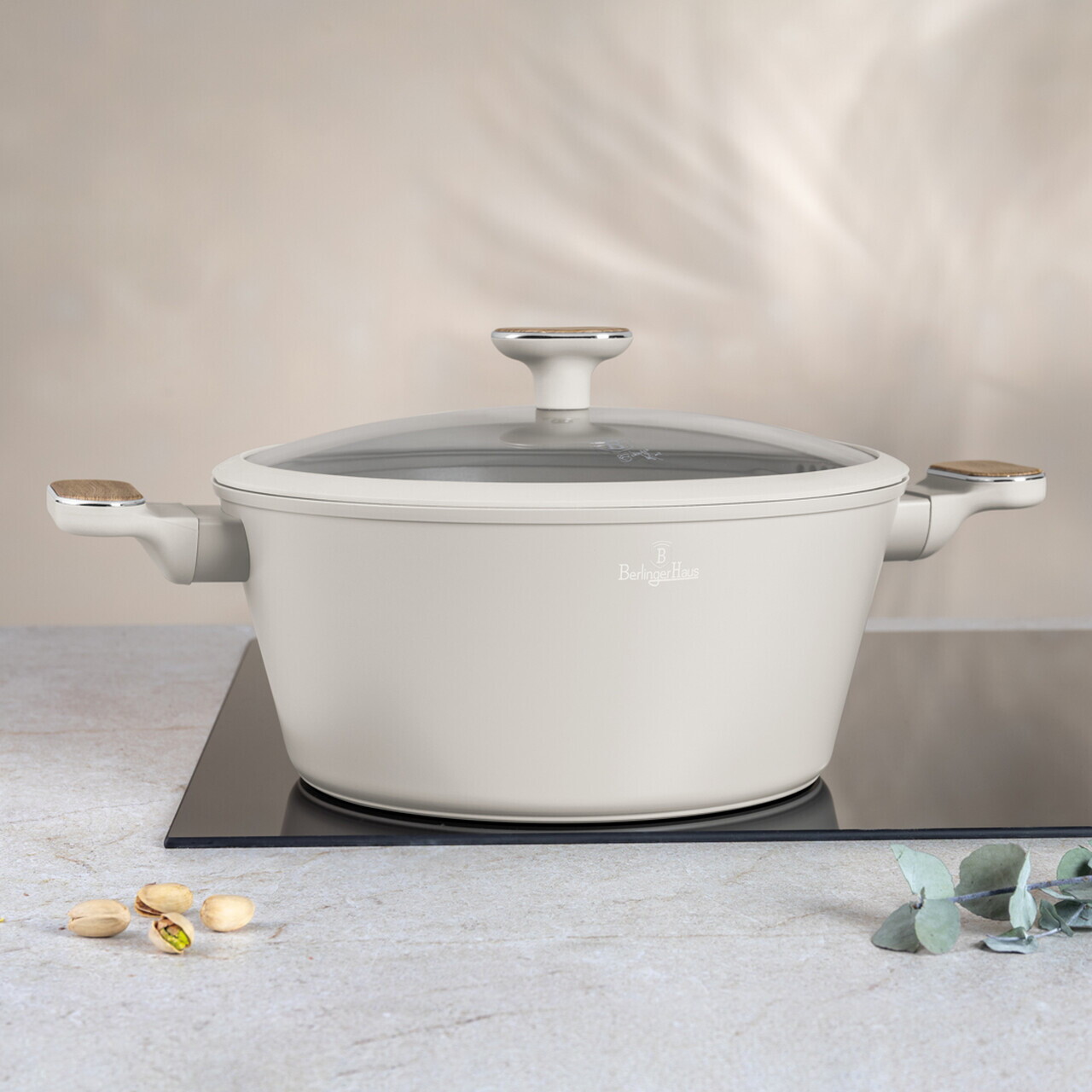 Oala cu capac Berlinger Haus, Sahara Nordic, 28 cm, 6.3 L, aluminiu forjat, crem mat/natur - imagine 4