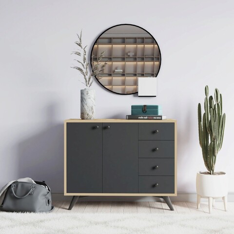 Dulap multifunctional, mod design, waga, 100x82x35 cm, stejar / antracit