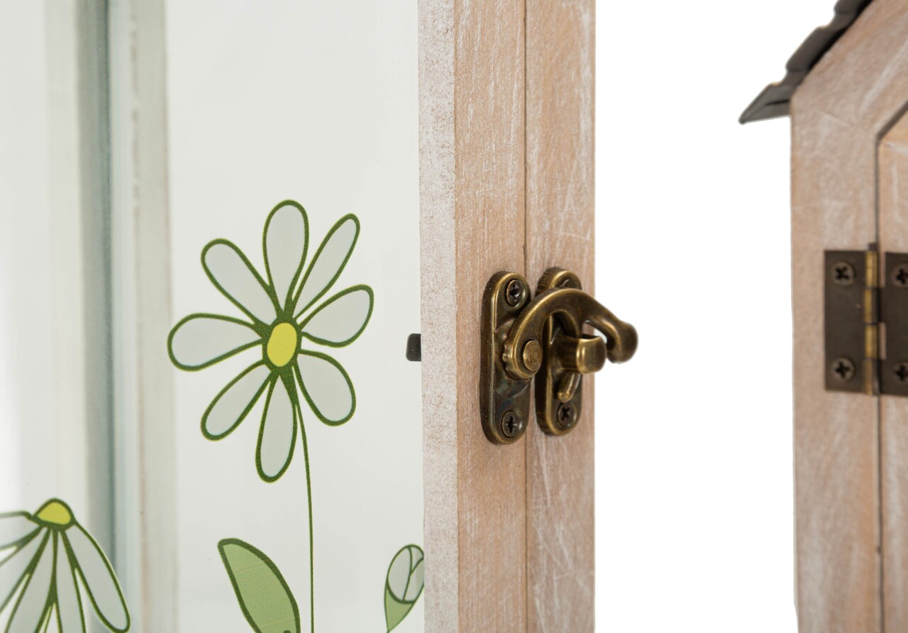 Set 2 felinare, Mauro Ferretti, Flower, 18x13x36 cm, lemn/sticla temperata, maro/gri/verde - imagine 4