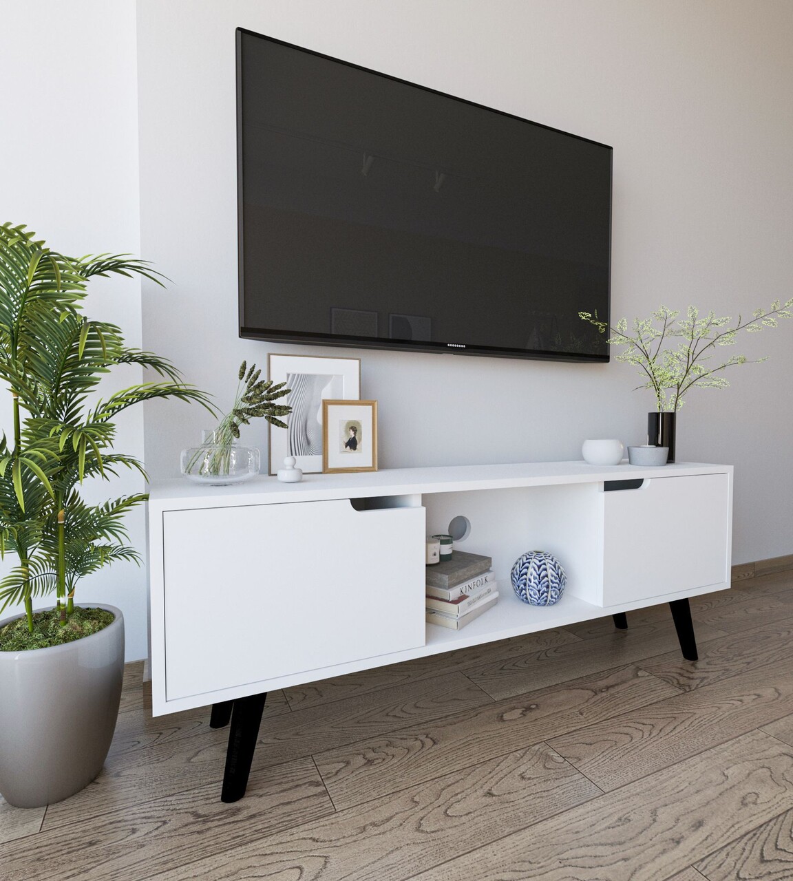 Comoda TV, Hanah Home, Siena, 139.7x53x53 cm, PAL, Alb - imagine 2