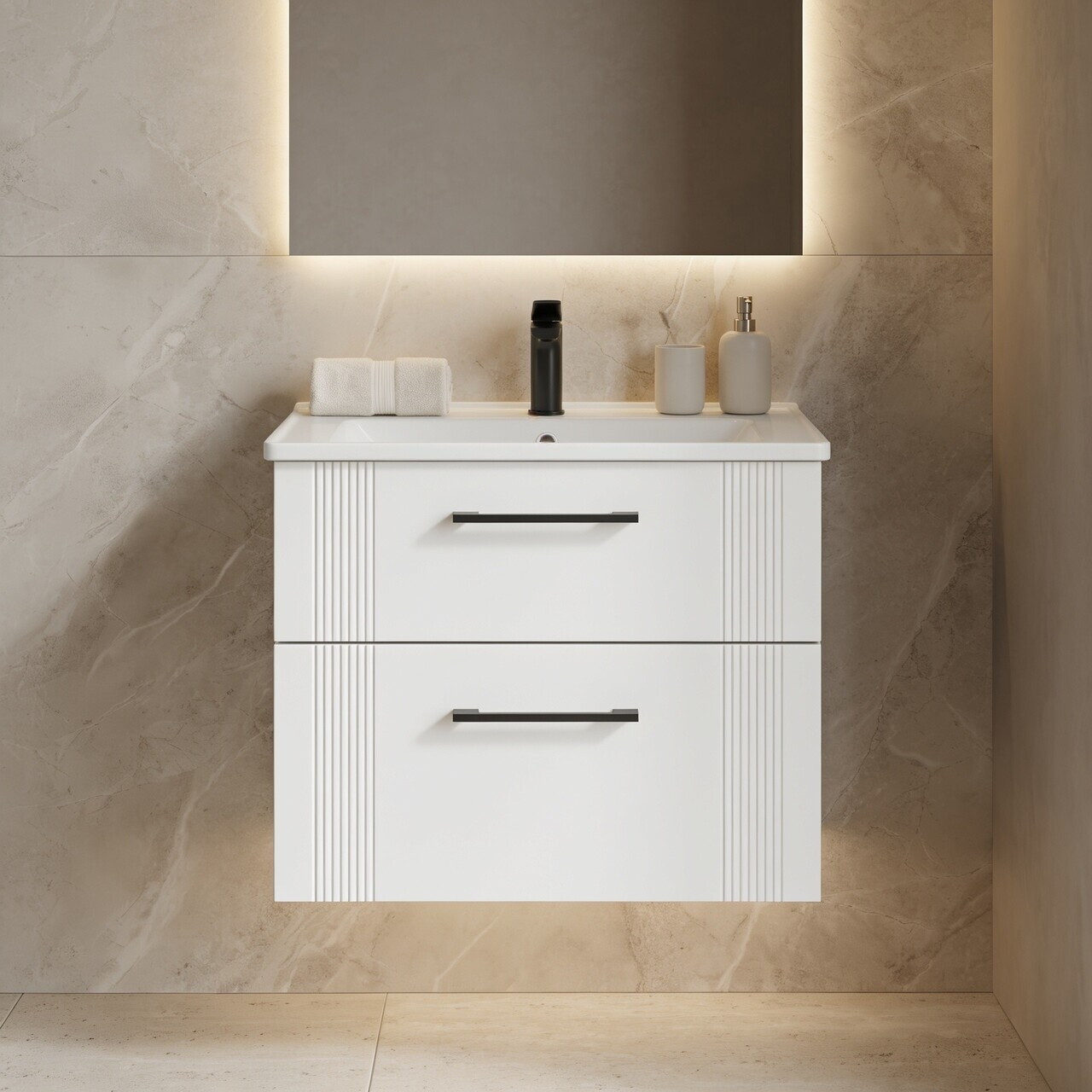 Dulap de baie cu chiuvetă, Hanah Home, Bari 65 v2, Alb mat