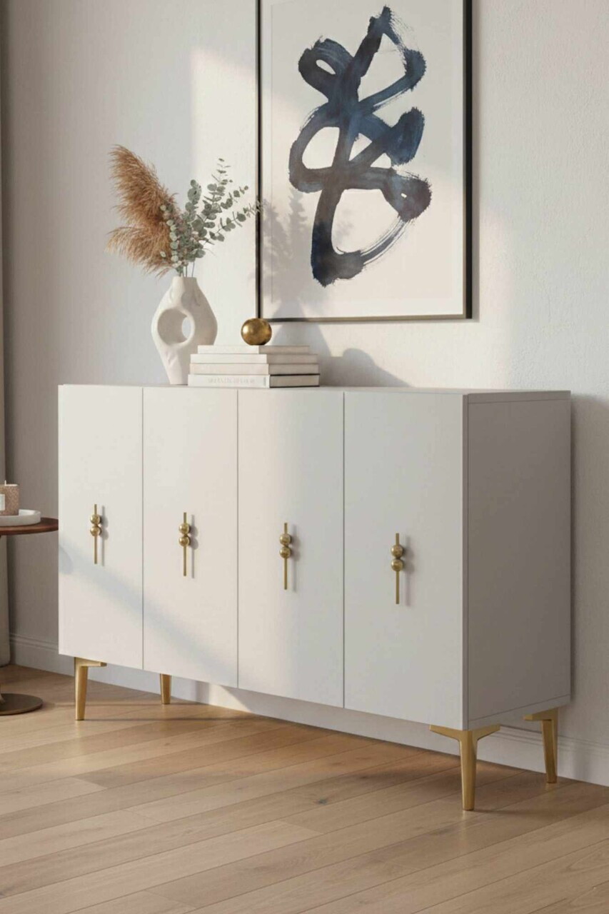 Consola, Hanah Home, Ayshe 120, 120x75x32 cm, Alb/Auriu