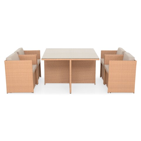 Set masa, 4 fotolii si 4 taburete, cubic, otel, natur/bej