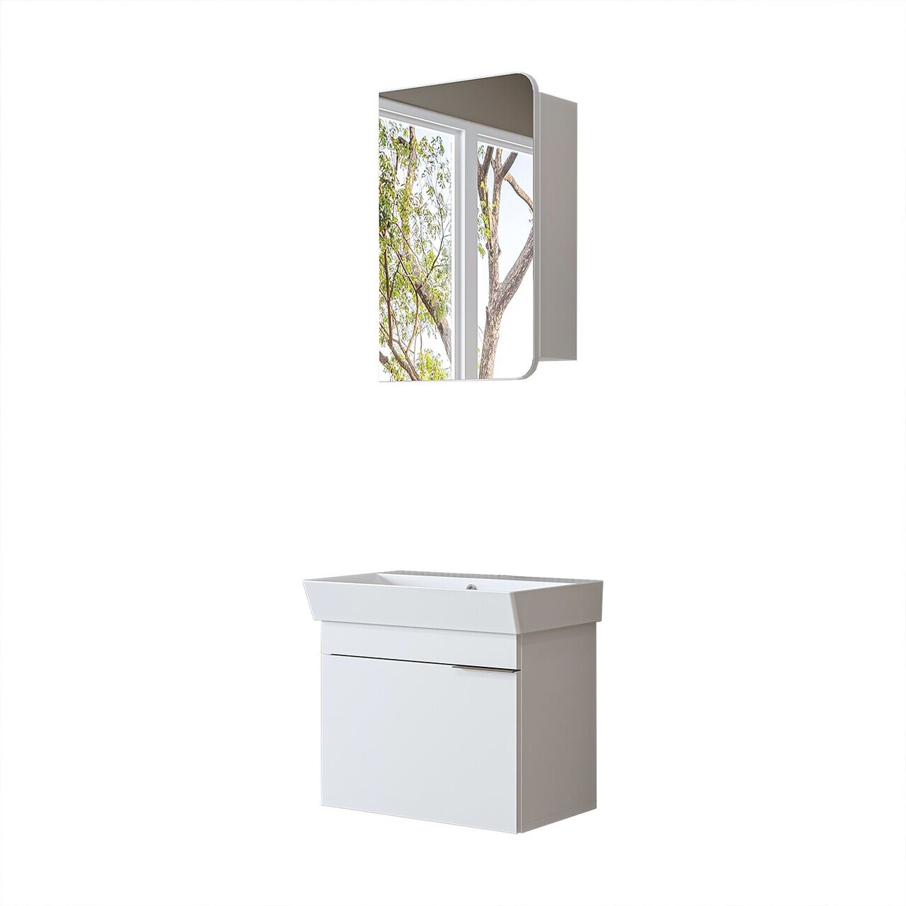 Set Dulap de Baie cu Chiuvetă și Oglindă (2 Piese), Hanah Home, 2916, MDF, Alb — imaginea 6