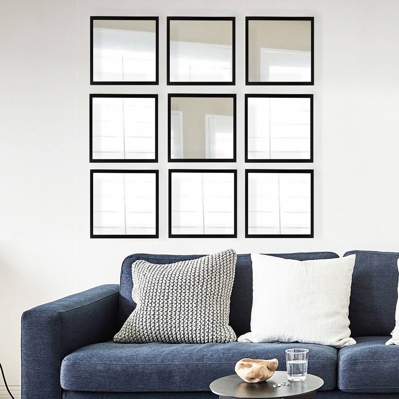 Set 9 oglinzi decorative SETAYNA_062 Plastic laminat Argintiu / Negru