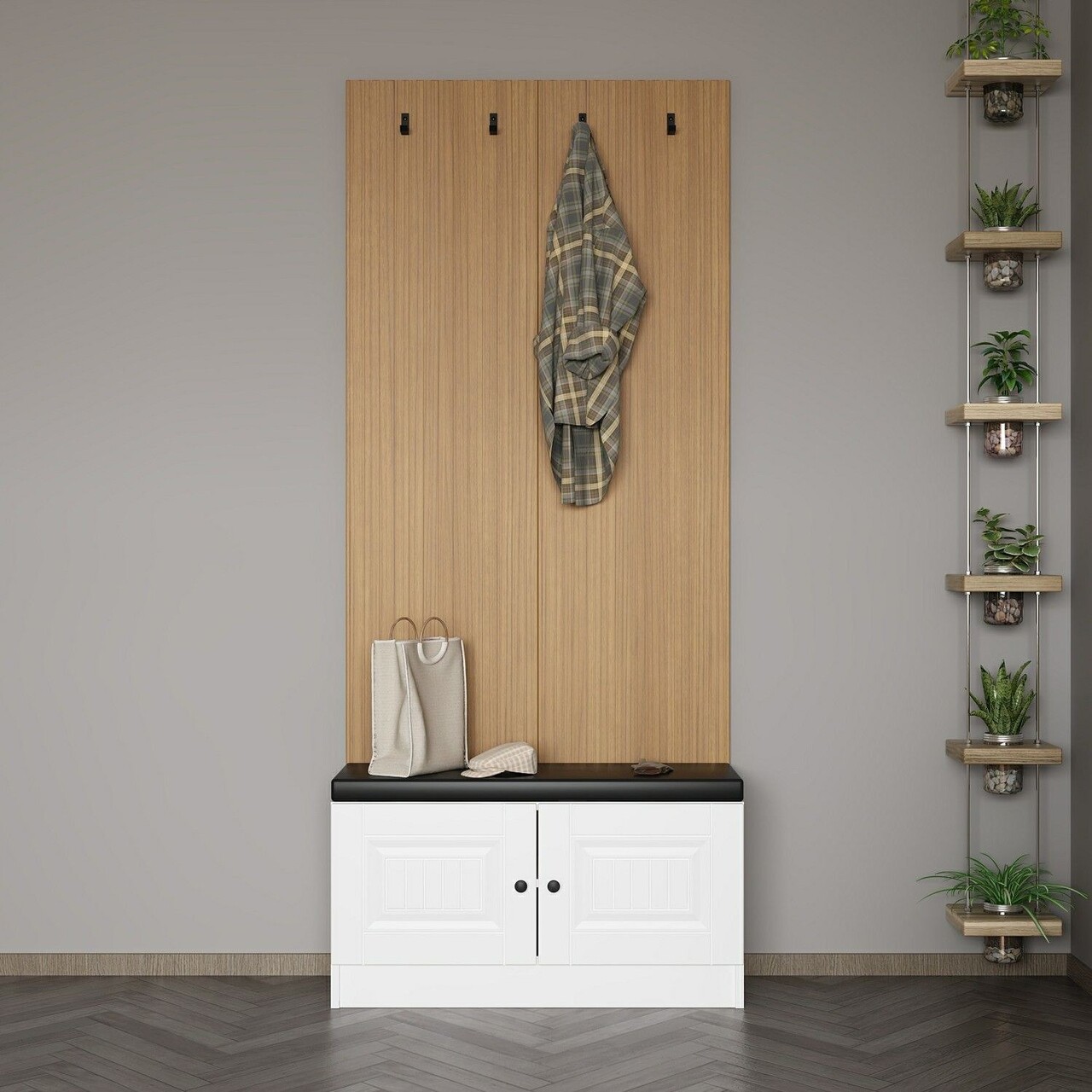 Cuier de perete, Minerva, Noah, 90x210x35 cm, PAL, Alb