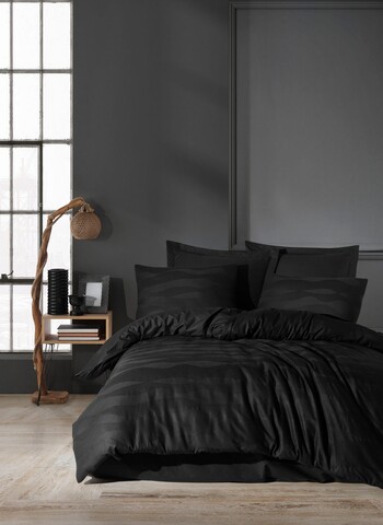 Lenjerie de pat dubla, 6 piese, 200×220 cm, 100% bumbac, Saheser, Greta, negru 100