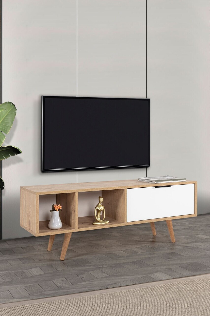 Comoda TV, Hanah Home, Venüs 3340, 130x46x35 cm, PAL, Stejar Safir / Alb — imaginea 4