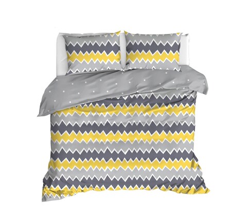 Lenjerie de pat dubla 3 piese, zigros - yellow, enlora home, bumbac ranforce