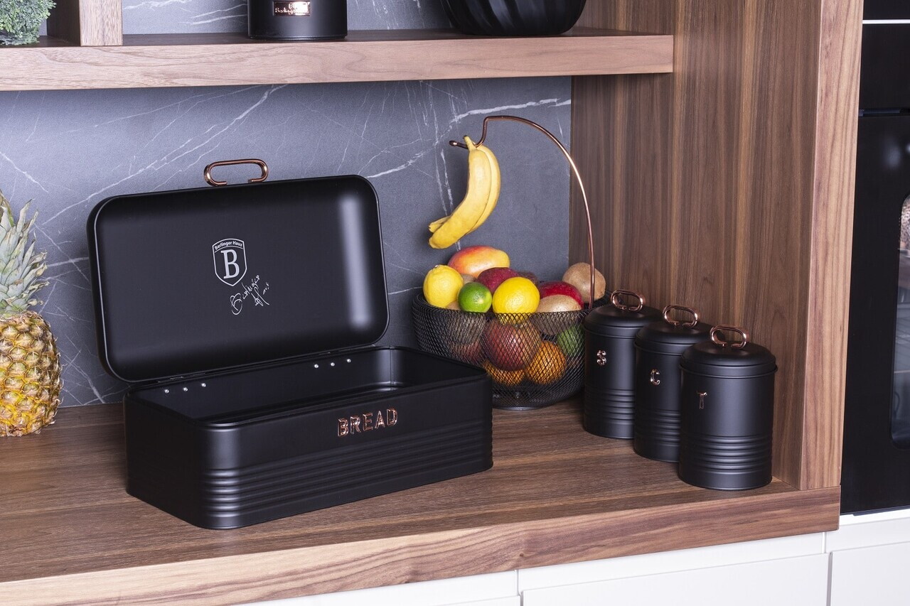 Set cutie pentru paine si 3 recipiente Berlinger Haus, Black Rose, 42.5x23x16 cm, otel carbon, negru - imagine 2