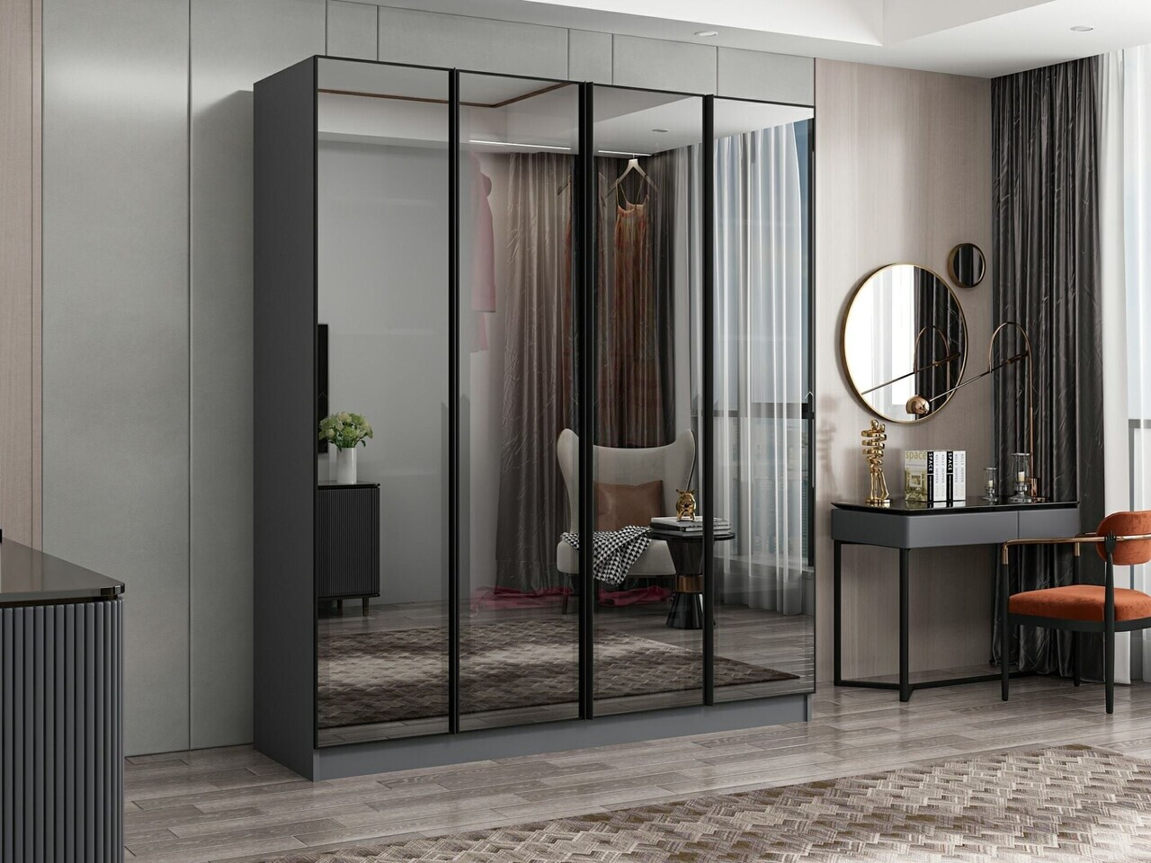 Dulap pentru haine, Hanah Home, Nisa, 180x210x52 cm, Antracit — imaginea 3