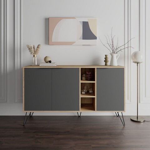 Bufet inferior clara, decortie, 142x35.6x83 cm, antracit/natural