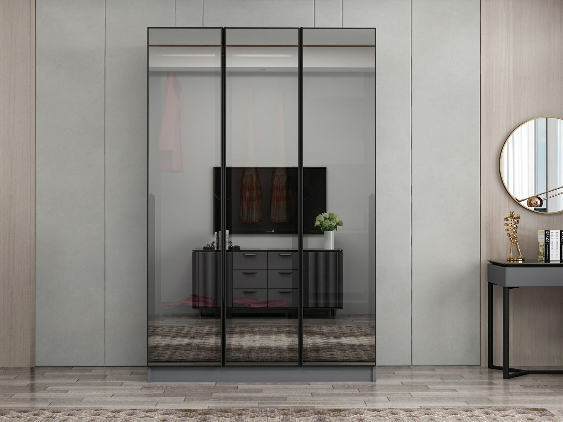 Dulap pentru haine, Hanah Home, Nisa, 135x210x52 cm, Antracit