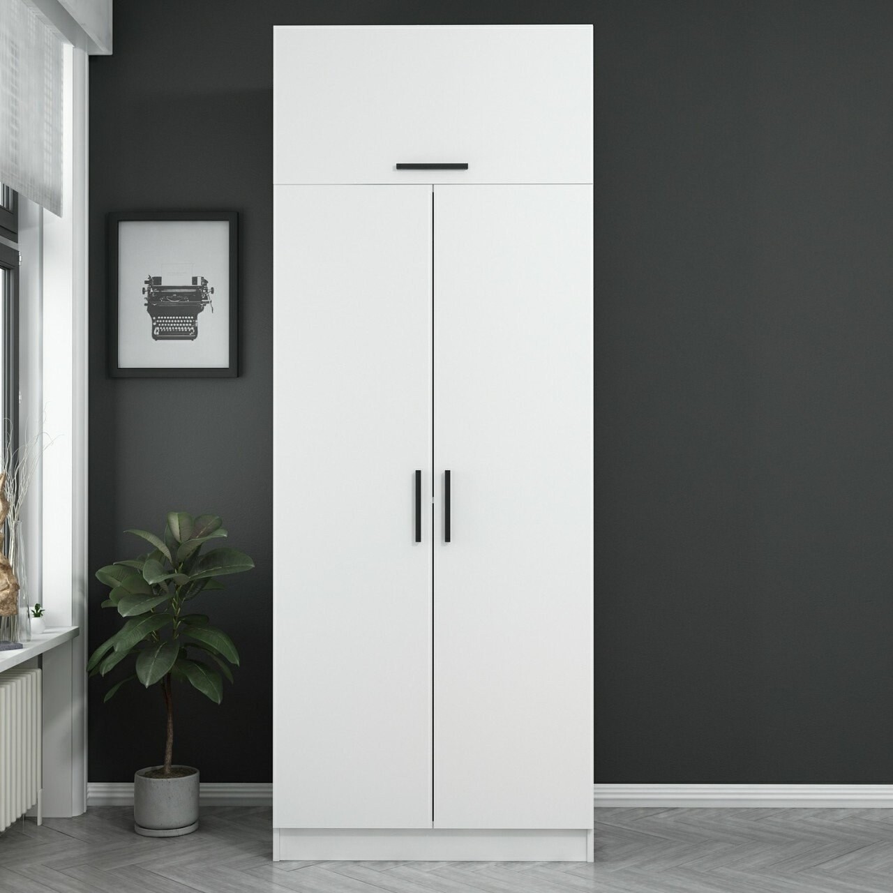 Dulap pentru haine, Minerva, Kale White, 90x235x52 cm, PAL, Alb - 1 | YEO