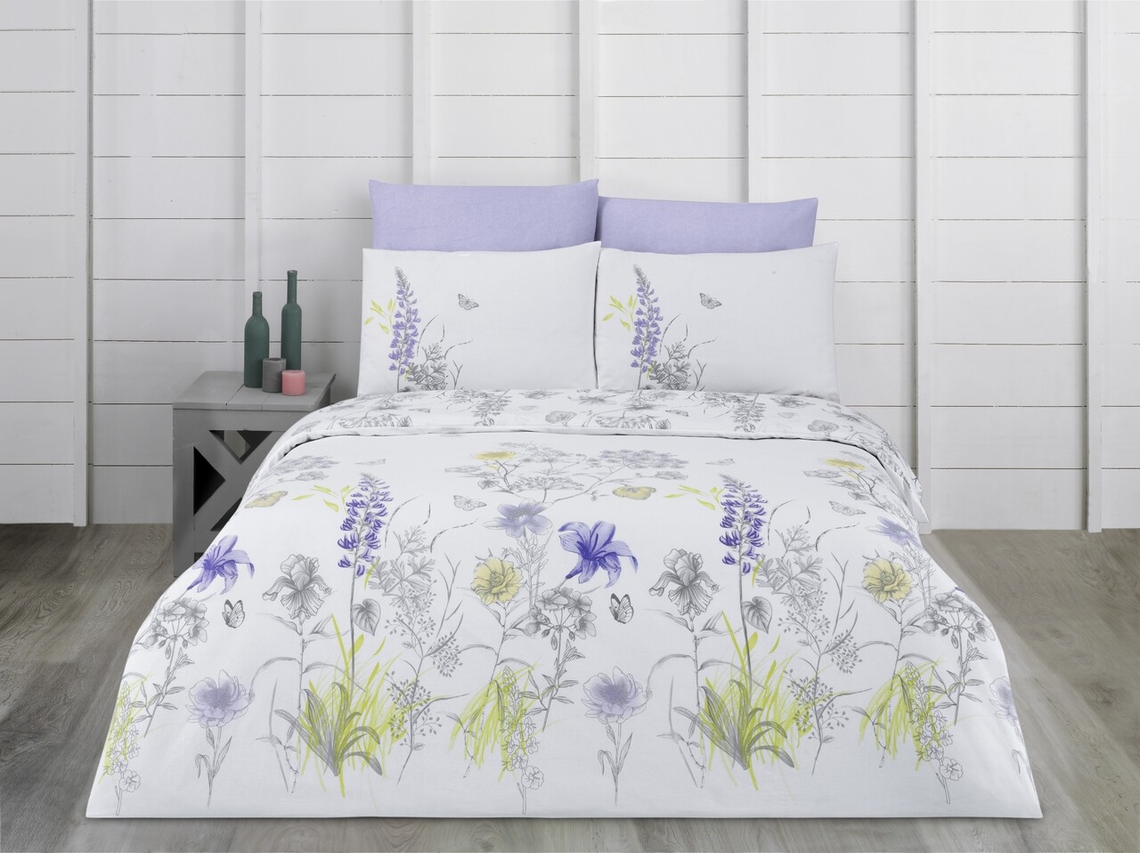 Lenjerie De Pat Dubla Blossom, Majoli Home Collection, 4 Piese, 200x220 Cm, 100% Bumbac Ranforce, Multicolor