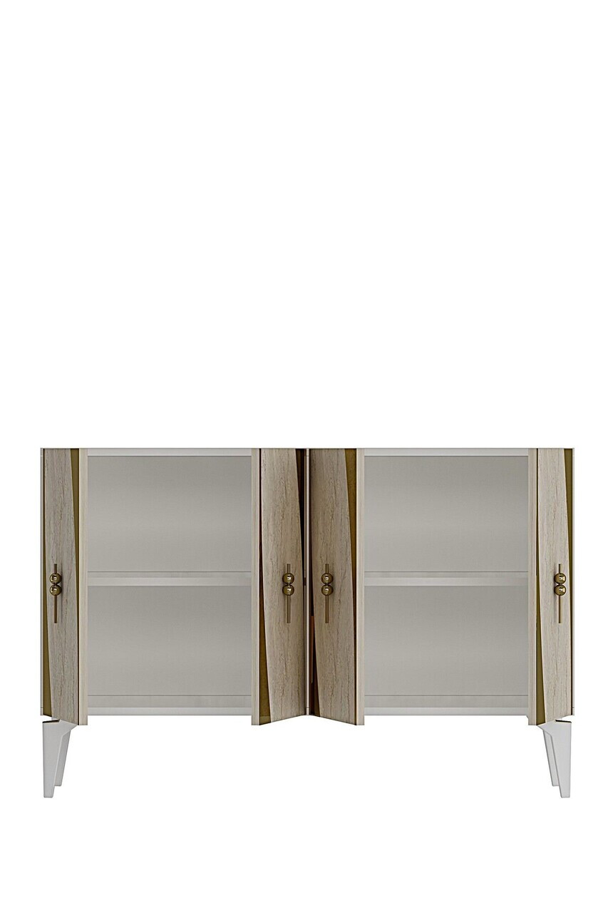 Consola, Hanah Home, Elips 120, 120x75x32 cm, White / Travertine / Gold — imaginea 6