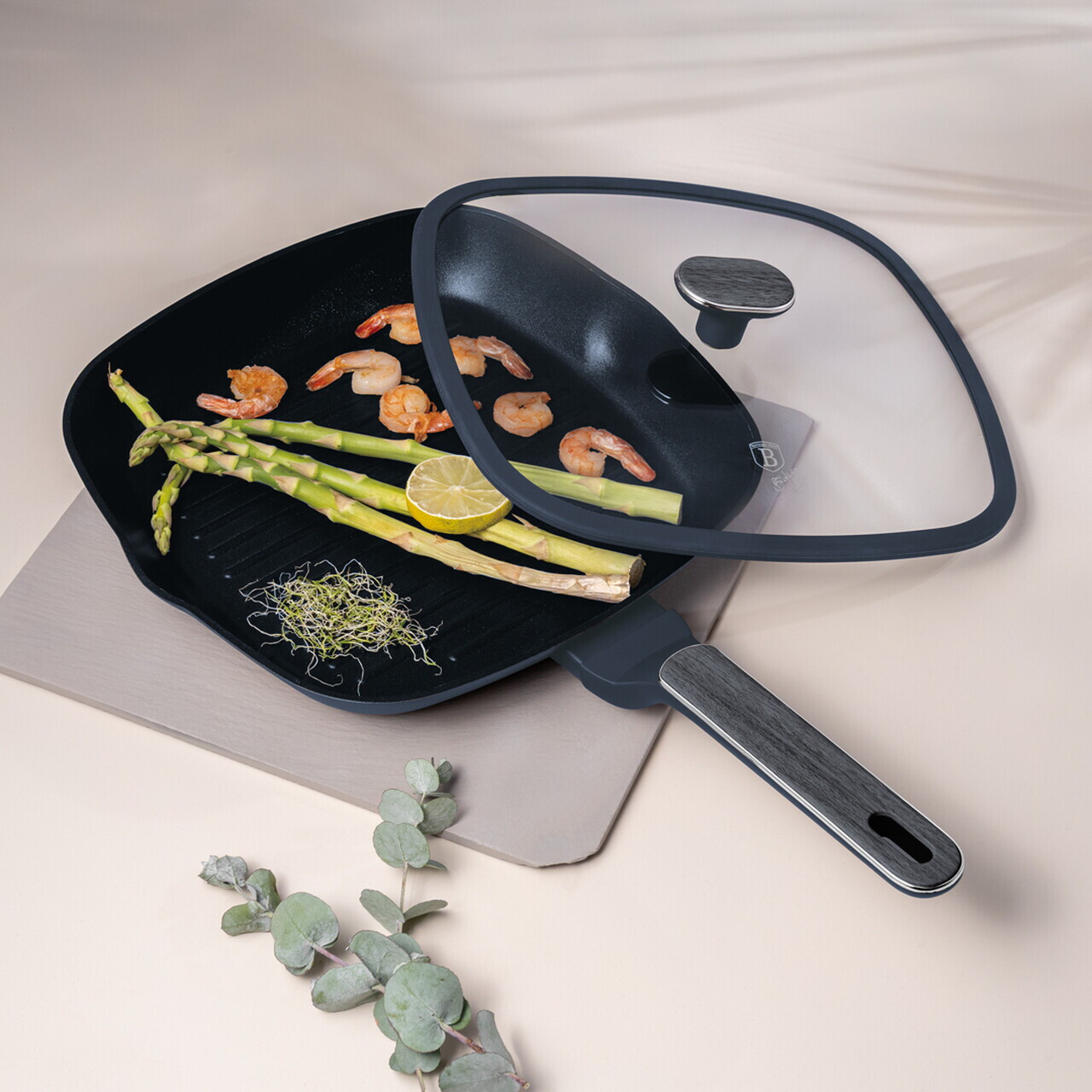 Tigaie grill cu capac Berlinger Haus, Deep Sea, 28 cm, 2.1 L, aluminiu forjat, albastru mat/gri - imagine 7