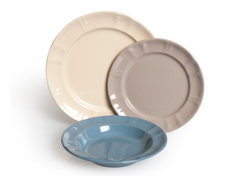 Serviciu de masa 18 piese, Country Chic, Excelsa, ceramica, bej/albastru/ecru