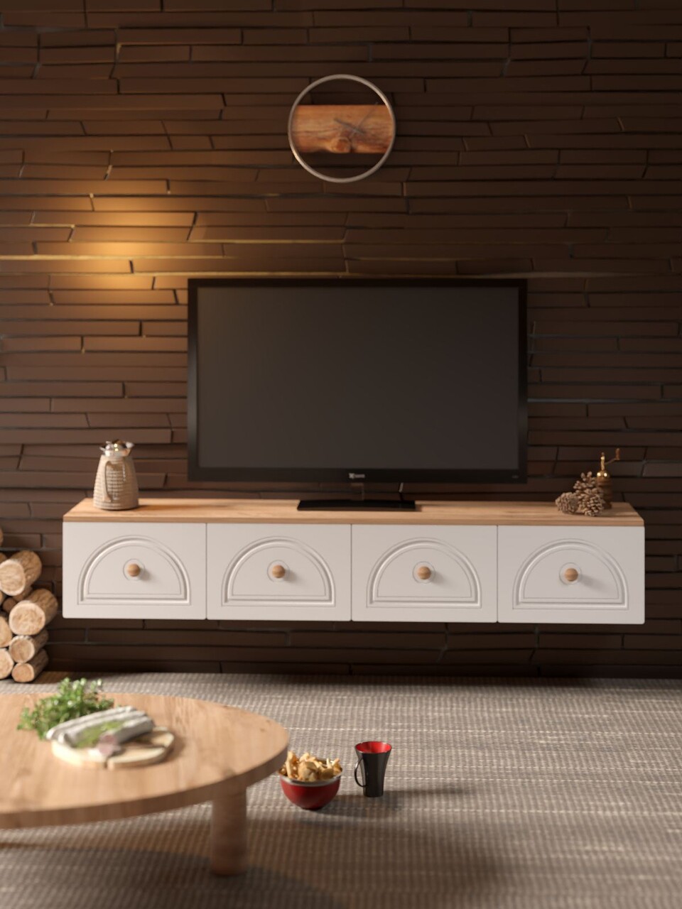 Comoda TV, Hanah Home, Virella 180, 180x32x35 cm, PAL, Pin Atlantic / Alb - view 2