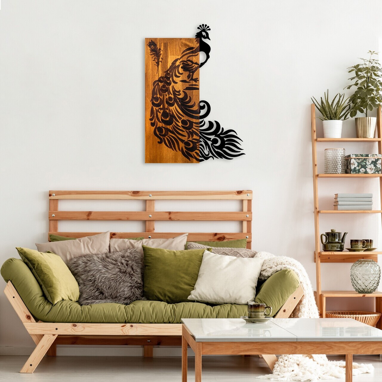 Decoratiune de perete, Peacock, Lățime: 47 cm Înălțime: 65 cm Adâncime: 3 cm, Nuc / Negru — imaginea 4