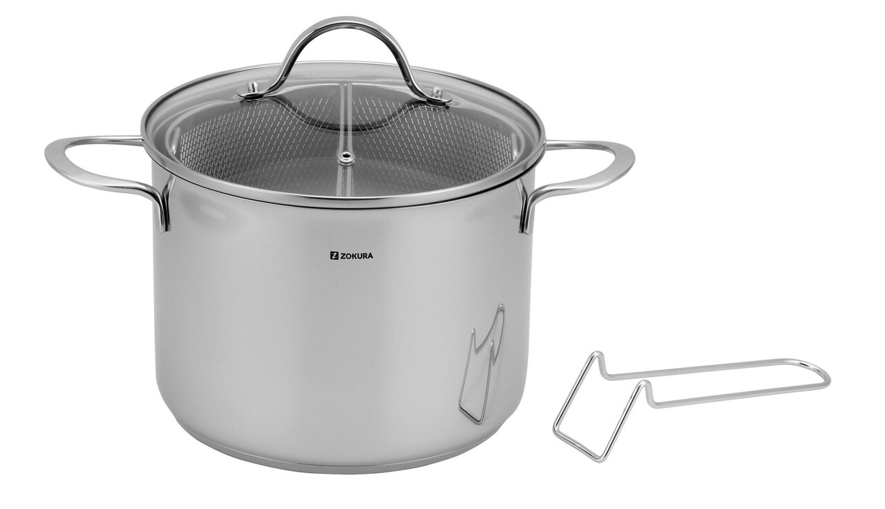 Oala pentru paste, cu 2 cosuri, inox, 22cm/6L - Zokura - imagine 3