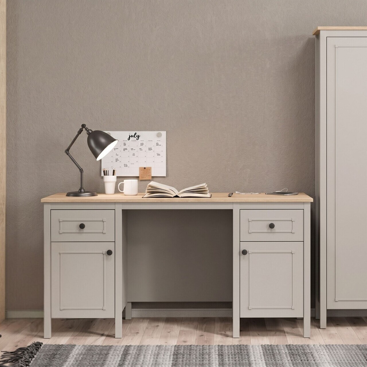 Birou Hanah Home Sento 150x77.3x65 cm PAL MELAMINAT Gri / Stejar