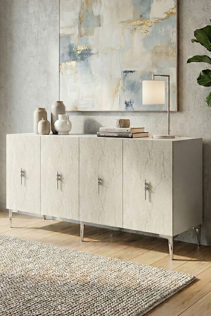 Consola, Hanah Home, Salkım 150, 125x75x32 cm, White / Travertine / Silver — imaginea 2