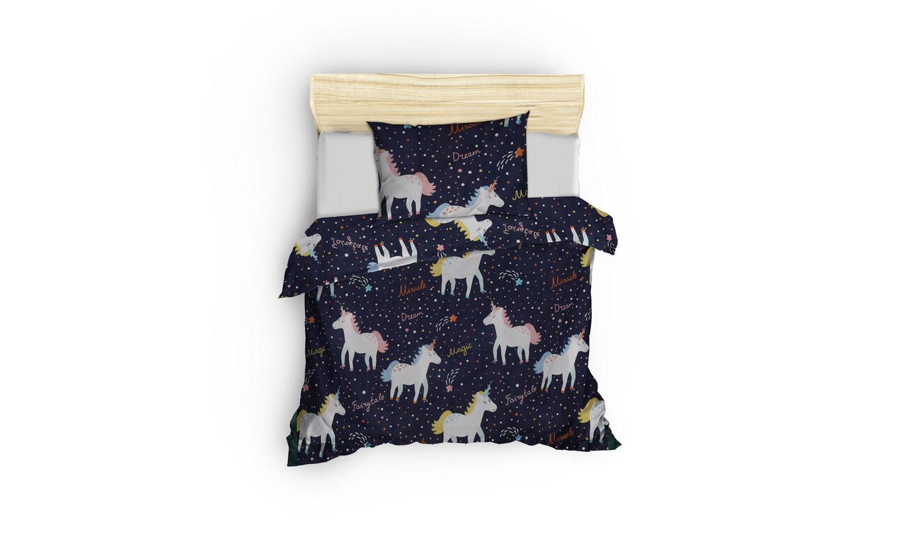 Lenjerie de pat pentru o persoana, Eponj Home, Magic Unicorn 143EPJ11910, 2 piese, amestec bumbac, multicolor - 1 | YEO