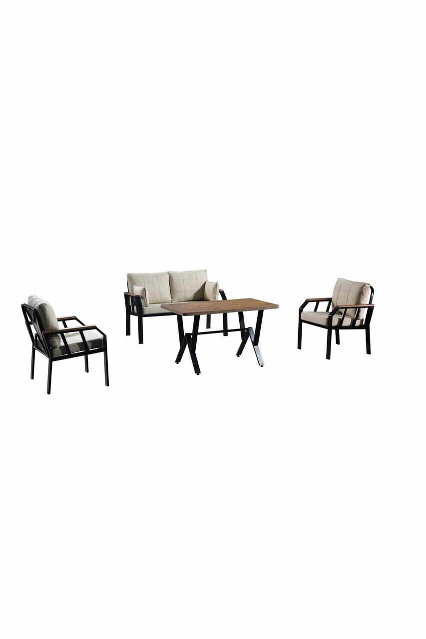 Set mobilier de gradina, Hanah Home, Nergiz 2+1+1, Metal, Bej - view 3