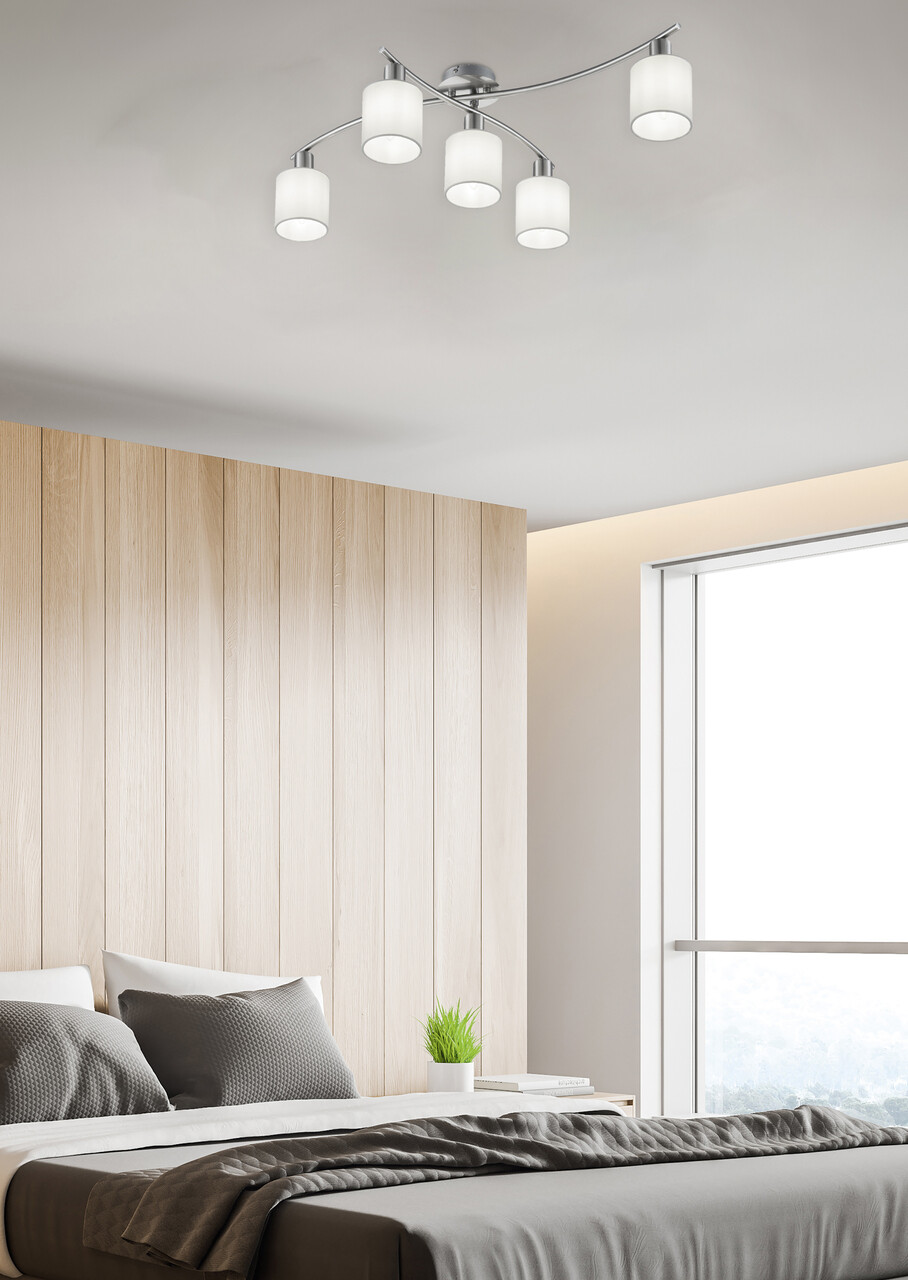 Plafoniera Garda, TRIO, 75x44.2x22 cm, 25W, 5x E14, metal/textil, argintiu/alb