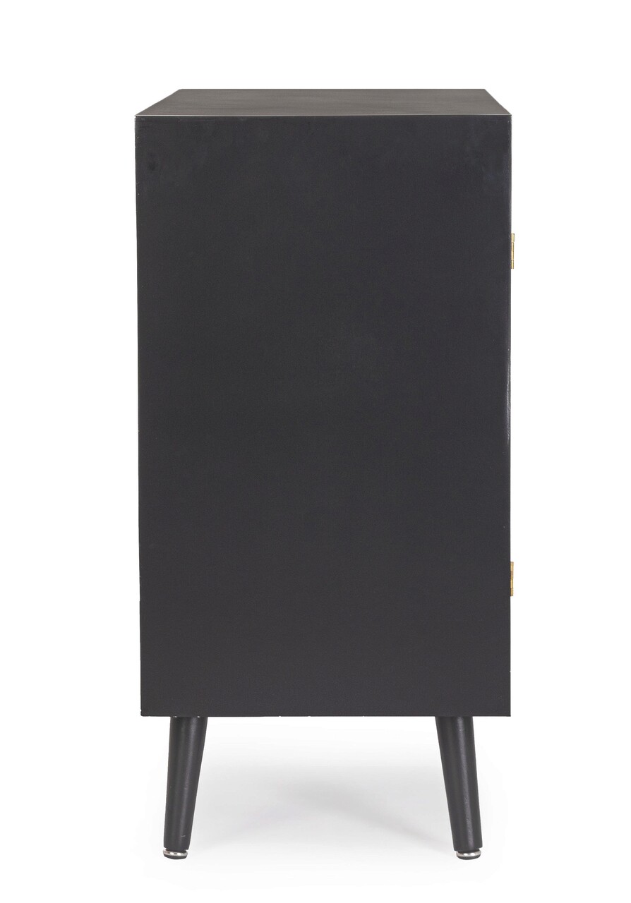 Bufet inferior Josine, Bizzotto, 80 x 40 x 80 cm, lemn de pin/MDF/ratan, negru