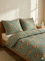 Lenjerie de pat King Size, Nallar, Homla, 200x220 cm, 3 piese, microfibra din poliester, verde