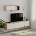 Comoda TV cu raft, Decortie, Spark, pal melaminat, alb/stejar