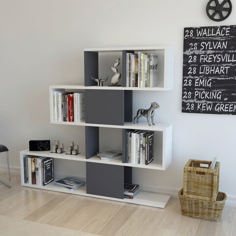Corp biblioteca, retricy, karlin, 120x19.5x109 cm, pal, alb / antracit