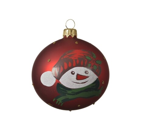 Glob Snowman, Decoris, Ø8 cm, sticla, rosu