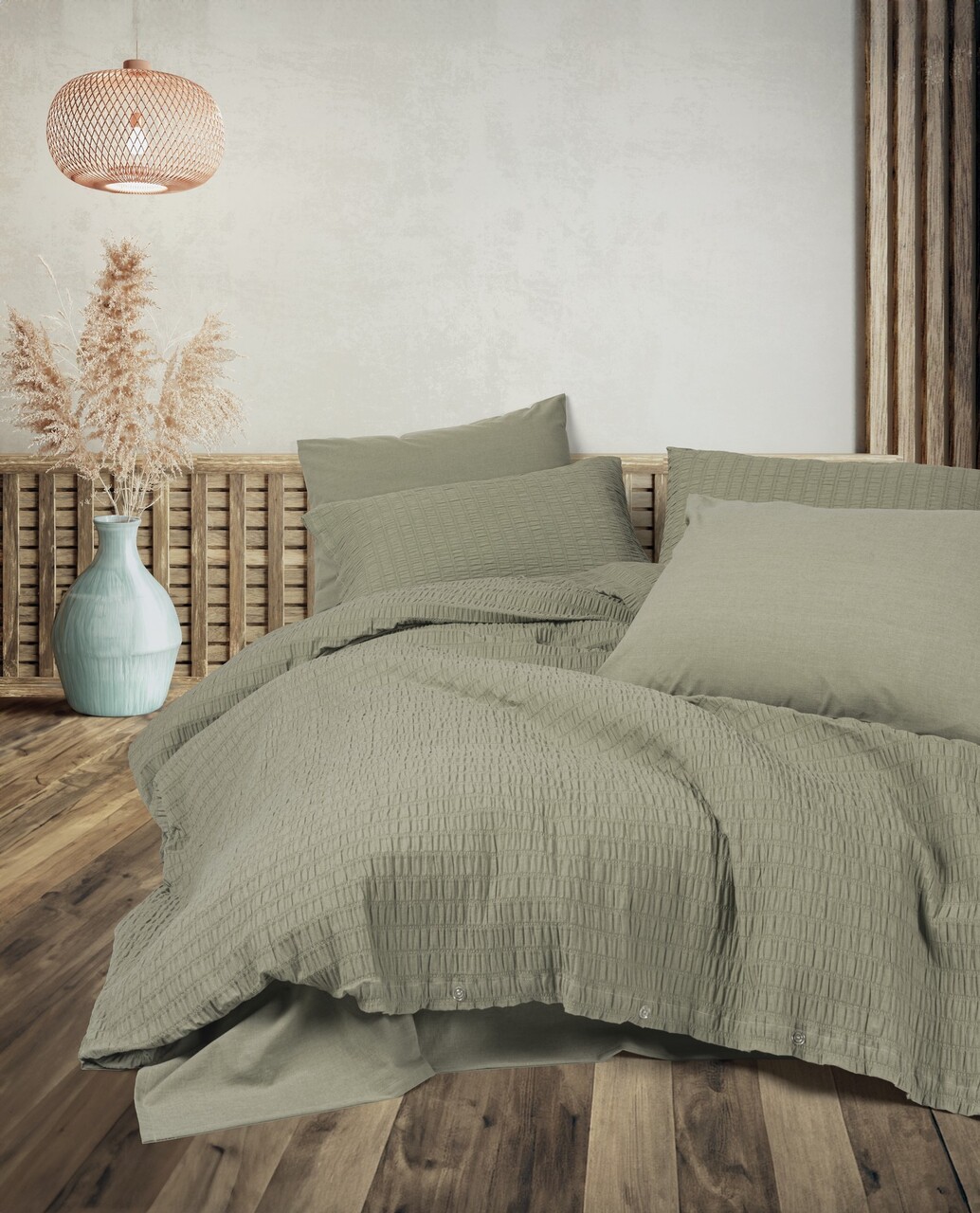 Lenjerie de pat dubla, Sungai - Green, Cotton Box, 60% bumbac/40% poliester