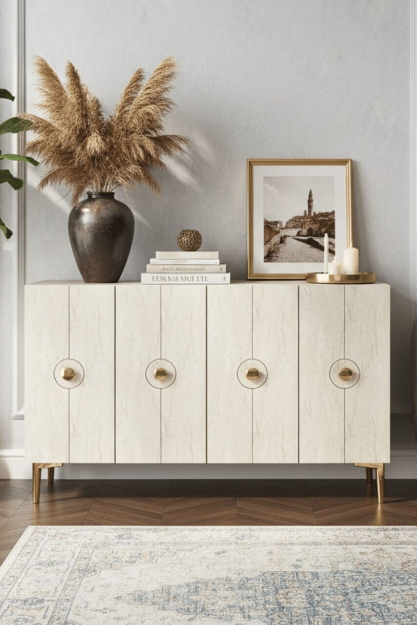 Consola, Hanah Home, Enlem 120, 120x75x32 cm, Alb / Travertin — imaginea 3