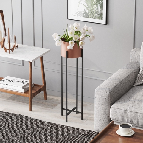 Ghiveci, GED-025-B, 23x78x23 cm, Metal, Negru/Cupru