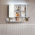 Dulap pentru baie cu oglinda si lampa LED, Vasagle, 70x16x70 cm, PAL/fier, alb/auriu
