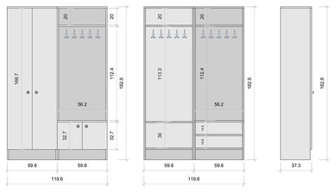 Cuier de perete, Rani, M5, 119.6x182.8x37.3 cm, PAL, Alb